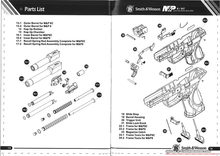 CyberGun M&P9 partslist