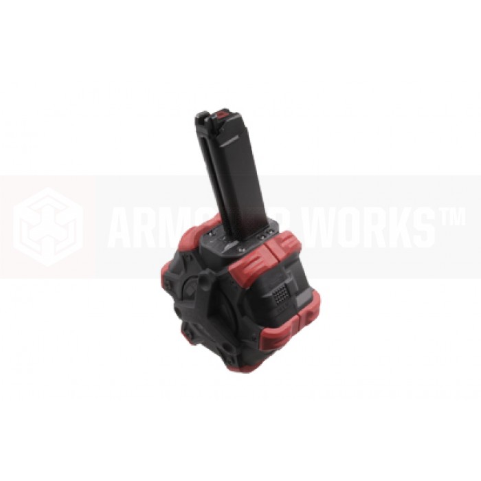 AW CUSTOM VX/GLOCKシリーズ用 350連Adaptiveドラムマガジン/STD (AW/VX/WE/ Marui互換) Black/Red