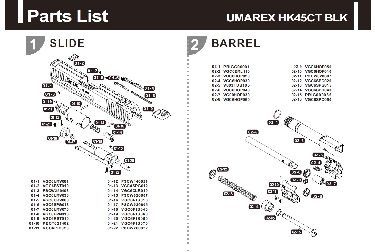 Umarex HK45CT純正パーツ
