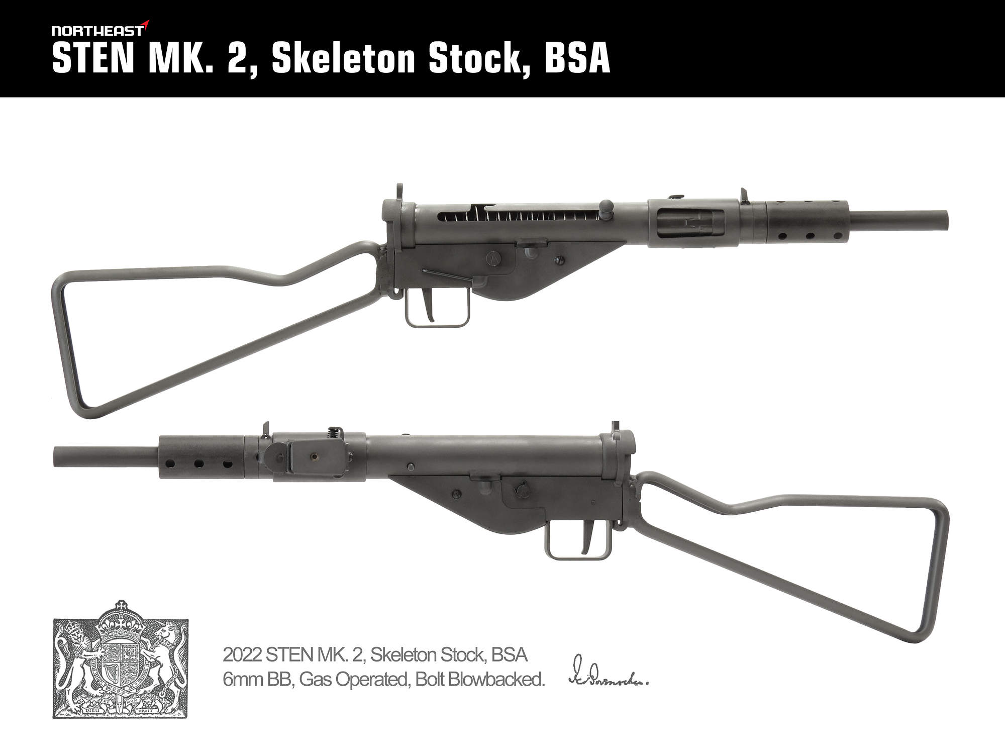 NorthEast Sten Mk2 スケルトンストック マシンカービンGBB (BSA marking)