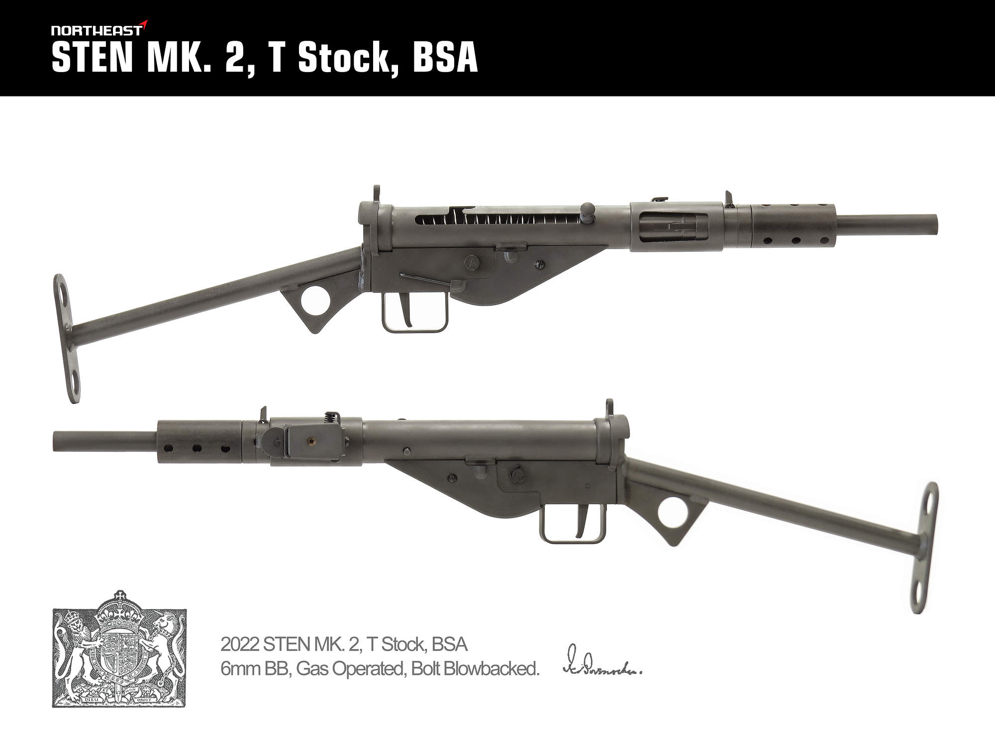 NorthEast Sten Mk2 T型ストック マシンカービンGBB (BSA marking)
