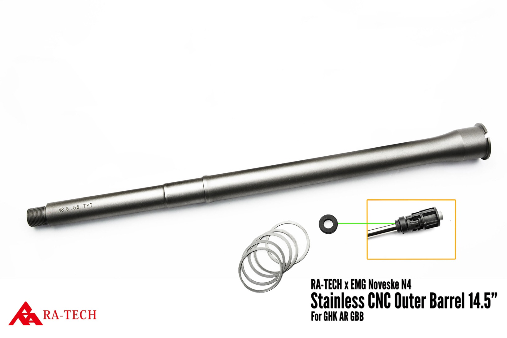 RA-TECH×EMG Noveske N4 CNCステンレスアウターバレル 【14.5inch】 GHK M4/AR GBBシリーズ対応