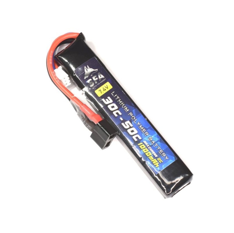 SFA製 7.4V リポ (LIPO) バッテリー T字コネクタ 1000mAh 30C-50C ショートスリムサイズ