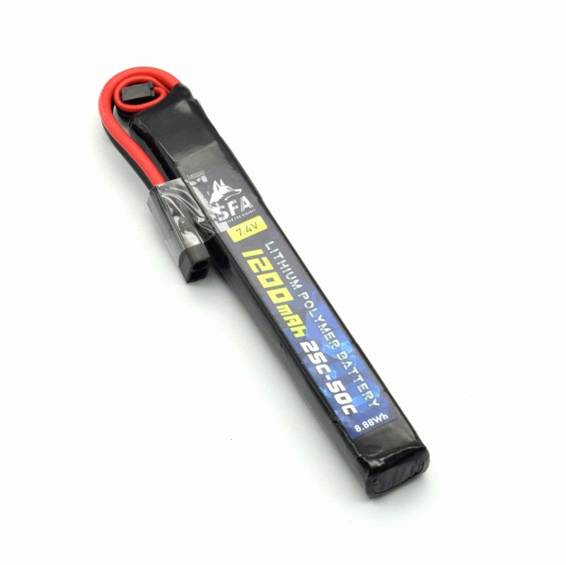 SFA製 7.4V リポ(LIPO) バッテリー ミニコネクタ 1200mAh 25C-50C ショートスティックタイプ (SA-B035M)