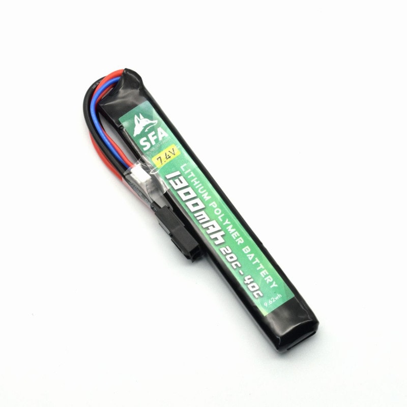 SFA製 7.4V リポ(LIPO) バッテリー ミニコネクタ 1300mAh 20C-40C スリムタイプ (SA-B038M)