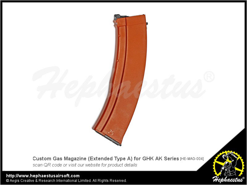 Hephaestus AK74スタイルロングガスマガジン オレンジ GHK AK GBBシリーズ用