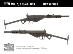 【JPバージョン】NorthEast Sten Mk2 T型ストック マシンカービンGBB/BSA marking (CO2 version)