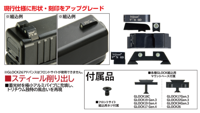 DETONATORサイトTrijicon GL-01 タイプ、トリガーセット DETONATOR Trijicon GL-01タイプ フロント/リアサイトセット