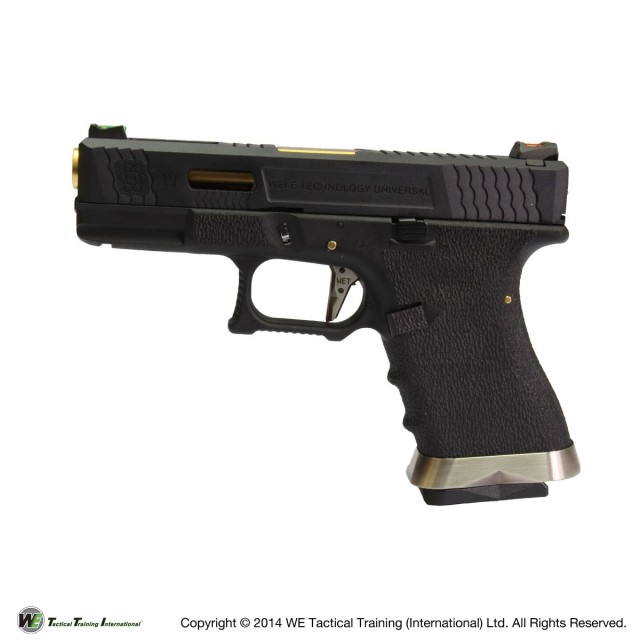 WE G19 T1 カスタム GBB【BKスライド/GDバレル/BKフレーム】