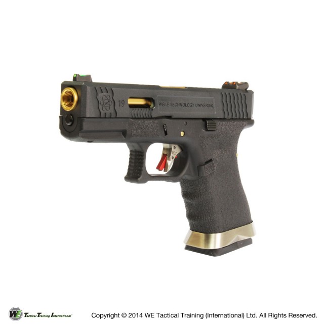 WE G19 T1 カスタム GBB【BKスライド/GDバレル/BKフレーム】