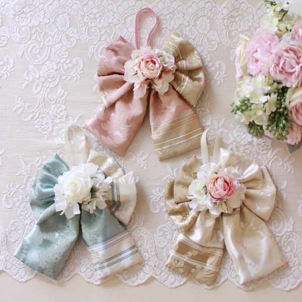 リボン飾り （ダマスク3種）造花 フラワーアレンジ 壁掛け ギフト インテリア アレンジ アーティフィシャルフラワー シルクフラ