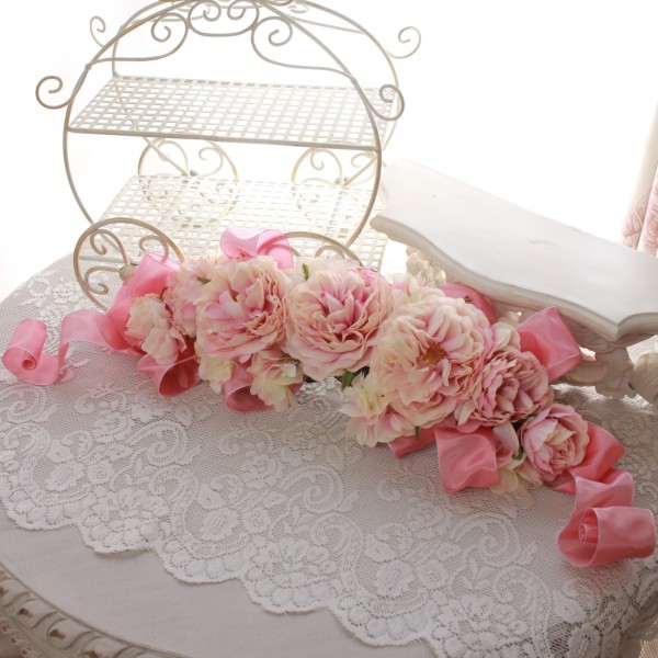 造花 壁掛け スワッグ (横型B）壁飾り フラワーアレンジメント ギフト インテリアフラワー アーティフィシャルフラワー シルクフ