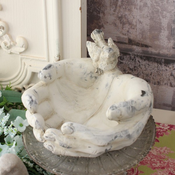 バードオブジェ トゥイート ハンドカップ バード 置物 ガーデン置物 (QW-46) シャビーシック 輸入雑貨 ヨーロピアン雑貨 アンテ