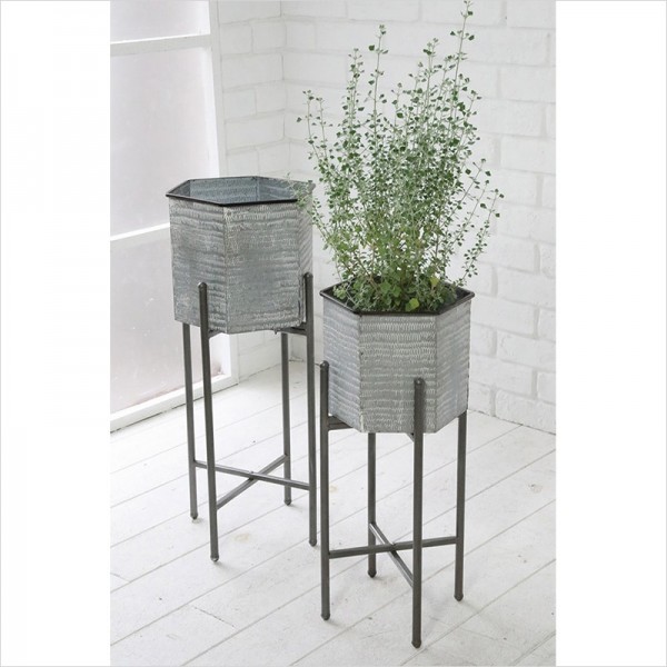 スタンドポット シルバー アイアンポット スタンドポットカバー 2点セット ヘクサ  鉢カバー プランター スタンド 鉢 プランター