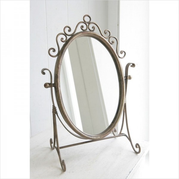 卓上ミラー スタンドミラー 鏡 ミラー フレンチカントリー ブロカント アンティーク調 アンティーク風 卓上 シャビーシック ヴィ
