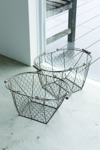 バスケット ２点セット ワイヤーバスケット ラスティ スチールバスケット 小物入れ 収納 店舗什器 アンティーク調 フレンチカン