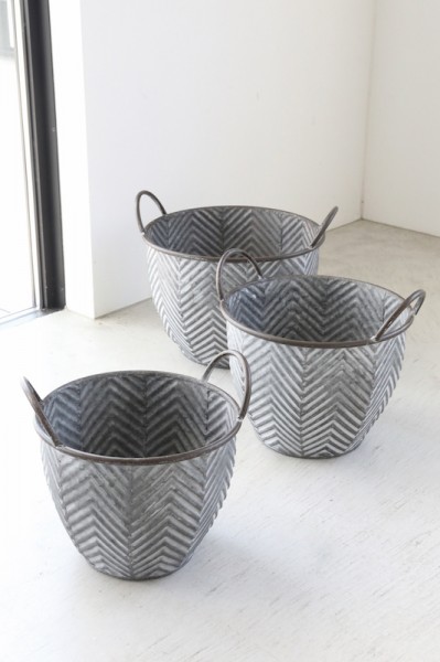 リーフ ハンドルポット ３点セット 鉢カバー ポット プランター 持ち手付き 鉢 シルバー プランターカバー アンティーク風 ブロ