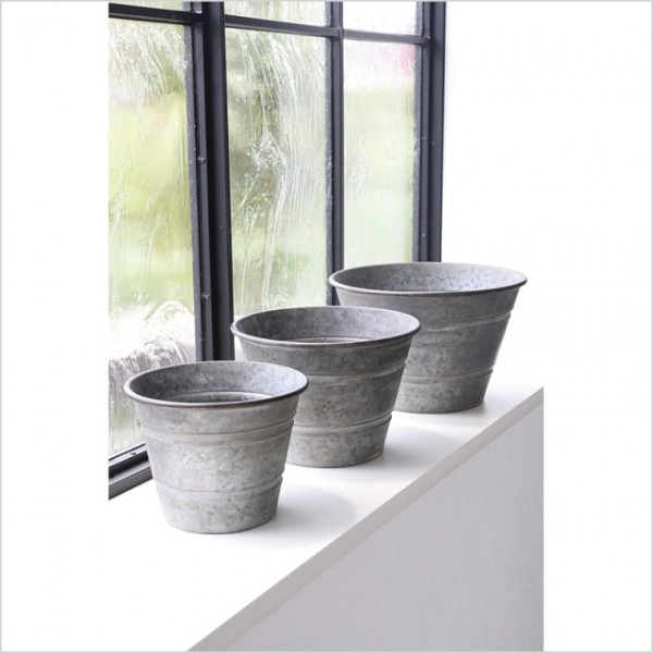 フラワーポット 鉢カバー ノーマ ラウンドポット ３点セット ポット プランター 鉢 シルバー ブリキ プランターカバー アンティ