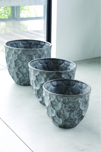 アイアンポット ３点セット プランターカバー シルバー プランター アグラ 鉢カバー ポット スチール 鉢 インダストリアル モダ