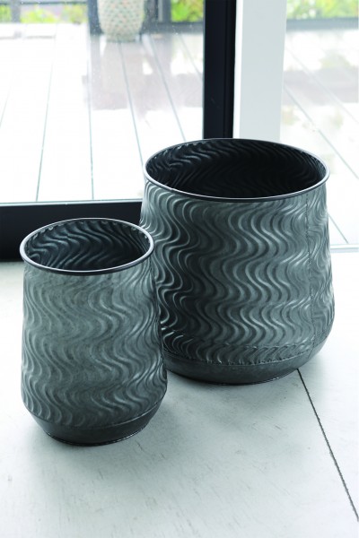 鉢カバー プランター ２点セット シルバー 穴あり インダストリアル ウェーブ ラウンドポット ポット シルバー 鉢 プランターカ