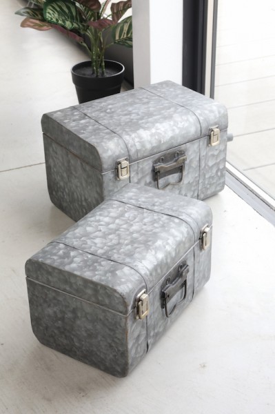 ベージ トランクボックス ２点セット 収納 シルバー インダストリアル 収納ボックス ブリキ スチール トランクケース おしゃれ 