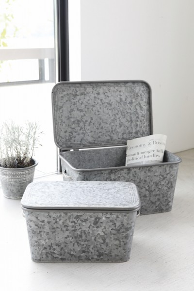 収納ボックス ブリキ ベージ スクエアボックス ２点セット 収納 小物入れ ボックス シルバー ヴィンテージ風 スチール おしゃれ 