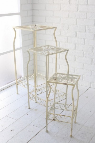 ホワイト ブラン フラワースタンド ３個セット プランタースタンド フラワーラック ガーデニング 店舗什器 アンティークホワイト