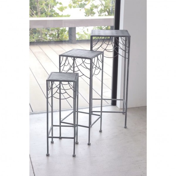 フラワースタンド ３点セット 花台 スクエア グレー ルデコ ガーデニング フラワーラック 店舗什器 アンティーク調 シャビーシッ