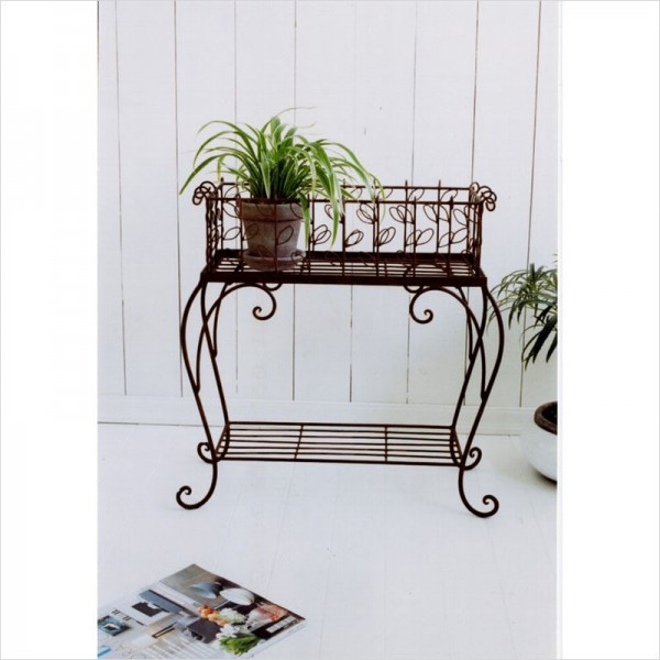 リーフ プランタースタンド ブラウン ２段 フラワースタンド 花台 飾り台 スタンド スタンドバスケット ブラウン アンティーク風