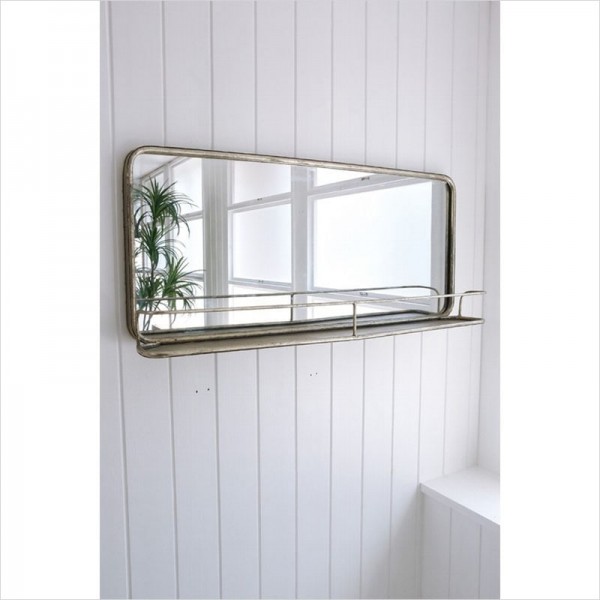 壁掛けミラー 大型ミラー 鏡 バリヤード ウォールミラー 横長 ブロカント アンティーク調 アンティーク風 壁掛け 棚付き アイア