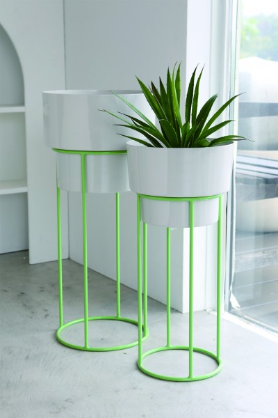 ライム プランタースタンド ポットカバースタンド ２点セット フラワーポット ホワイト グリーン フラワースタンド プランター 