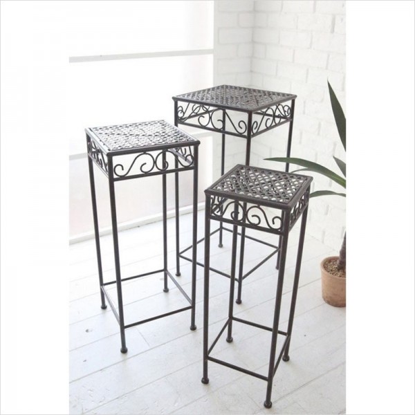 トール フラワースタンド ミレ 花台 ３個セット 花台 ガーデニング フラワーラック 店舗什器 アンティーク調 フレンチカントリー