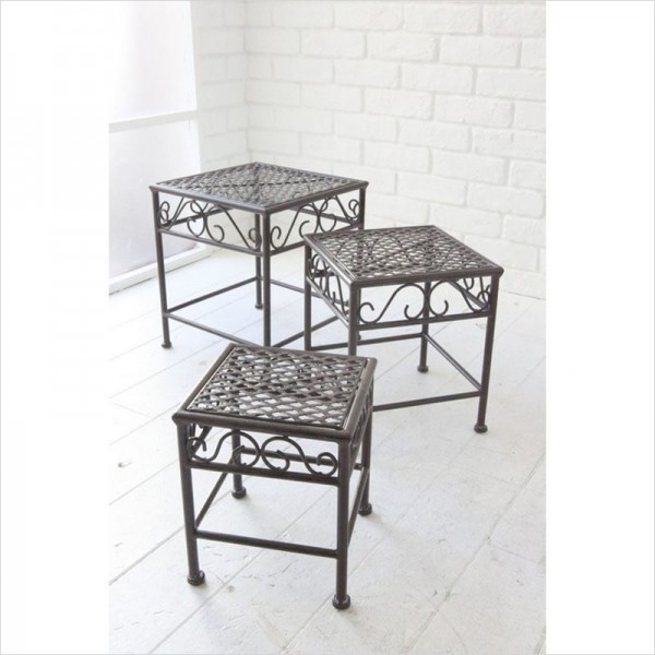 フラワースタンド 花台 ブラウン ミレ ロースタンド ３個セット ガーデニング フラワーラック 店舗什器 アンティーク調 フレンチ