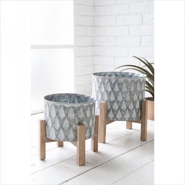 ウッドスタンド ブリキポットカバー ２個セット 鉢カバー プランターカバー プランター 鉢 フラワースタンド 花台 ガーデニング 