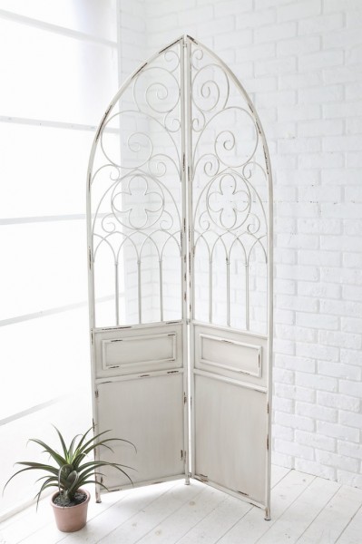 アイアンパネル パーテーション アンティークホワイト アーチデコ 折り畳み式 アンティーク調 壁面装飾 間仕切り ブロカント ア