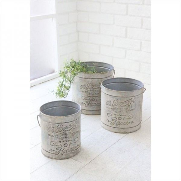 ラウンドポット フラワーポット ハーバル バケツ 3点セット シルバー ラウンド ポット 鉢カバー 小物入れ プランター スチール 