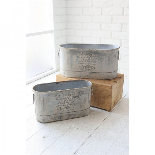 オーバルポット プランター ルーツ オーバルタブ ２点セット シルバー ポット 鉢カバー 小物入れ バスケット ポットカバー プラ