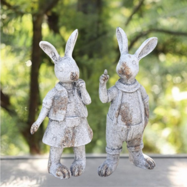 ラビット オブジェ ２個セット ガーデンオブジェ うさぎ 置物 アンティーク調 ガーデニング ウサギ エクステリア 店舗什器 アン