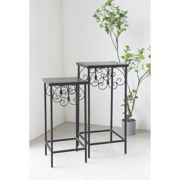 フラワースタンド ２点セット ブラック セルリー 花台 飾り台 スタンド プランタースタンド 植物スタンド アンティーク風 シャビ