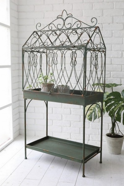 フラワーケージ 花台 フラワースタンド ガゼボ グリーン エバー アップドアケージ ガーデンオブジェ アンティーク調 ガーデニン