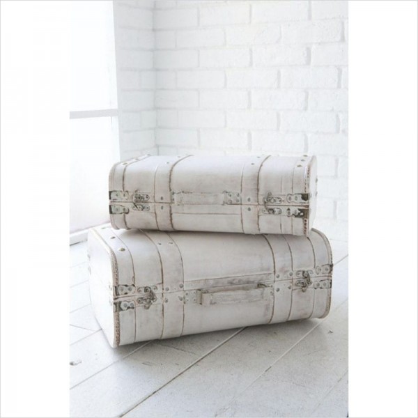 トランクボックス ホワイト SW アールトランク ２点セット 収納ボックス 木製 アンティーク調 トランクケース リビング収納 店舗