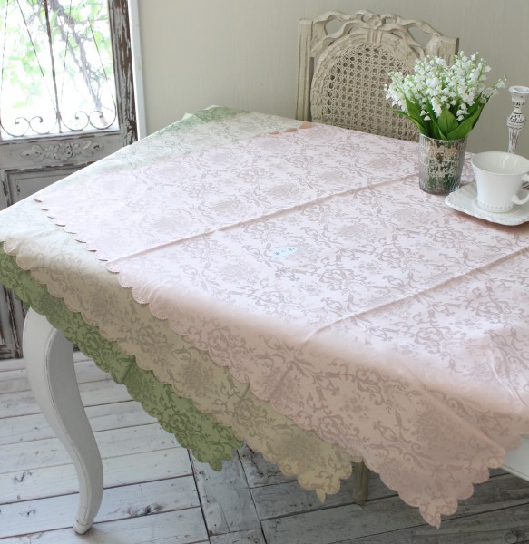 テーブルクロス トップクロス 正方形 100 撥水加工 生地 薔薇柄 ダマスクローズ（100×100 スカラップ）ジャガード フリークロス 