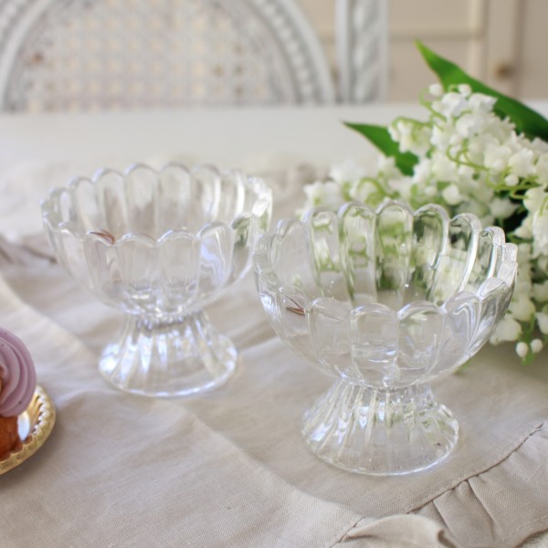 デザートグラス スカラップ 2個セット ガラスコンポート クープ ガラス食器 (1020) ガラス製 小物入れ アンティーク風 アンティ