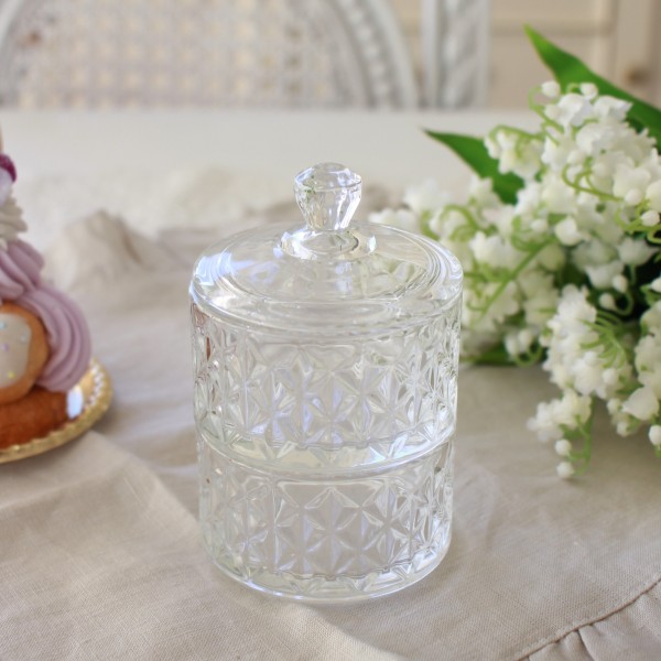 プティ ガラス 2段 キャニスター ミニ ガラスケース キャニスター (1109) ガラス製 スタッキングキャニスター 蓋付き ガラス ア