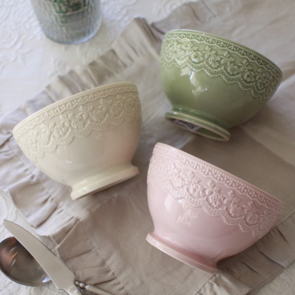 ボウル サラダボウル カフェオレボウル 陶器 小どんぶり 小丼 グリーン ピンク アイボリー アンティーク風 可愛い食器 おしゃれ 