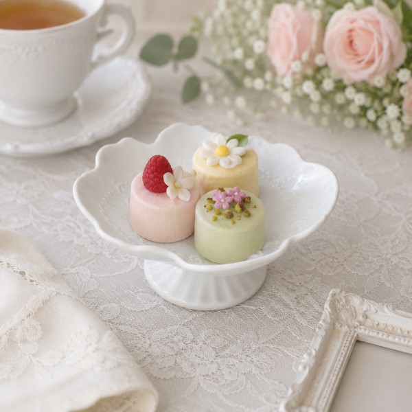 プチフール ケーキプレート 日本製 陶器 ケーキスタンド フラワー (364) 台座 可愛い スウィーツトレー アクセサリートレー 陶器