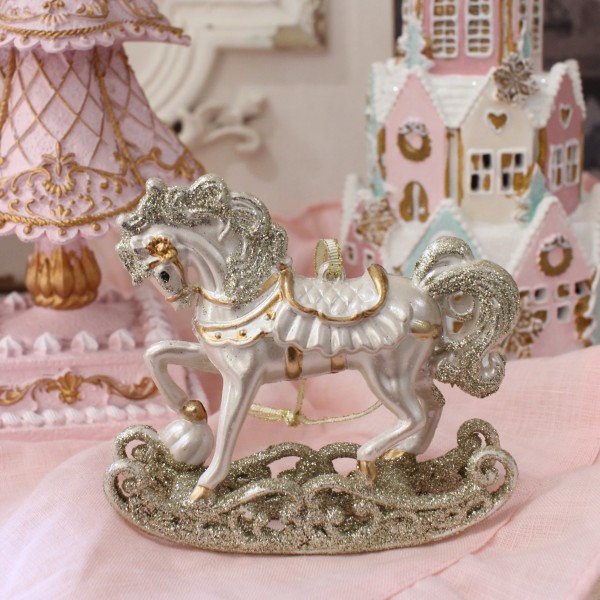 クリスマスオーナメント ホワイト ロッキングホース オーナメント ホース クリスマス 壁飾り (730) 回転木馬 カルーセル 撮影小