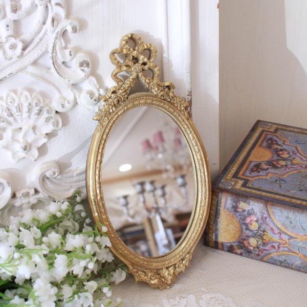 リボン ウォールミラー オーバル ミラー  ゴールド 壁掛けミラー バロック ローズ（135)  ロココ調 アンティーク調 雑貨 アンテ