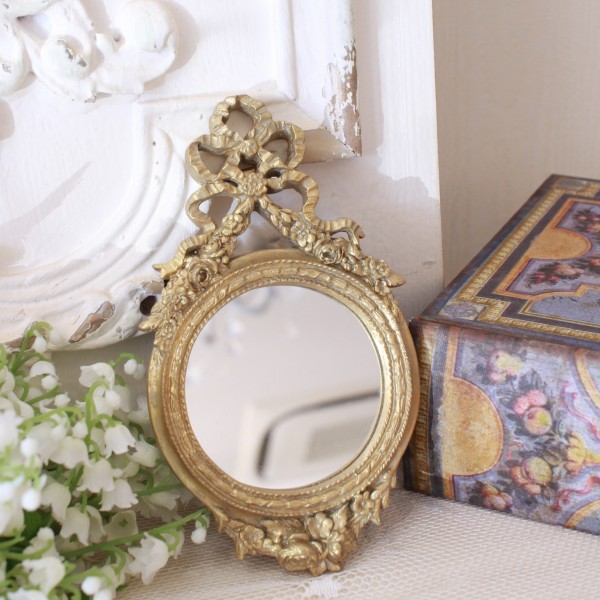 リボン ウォールミラー ラウンド ミラー  ゴールド 壁掛けミラー バロック ローズ（136)  ロココ調 アンティーク調 雑貨 アンテ