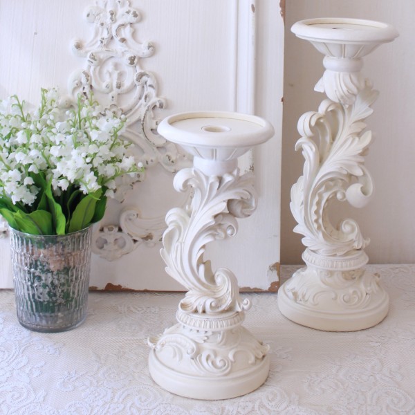 キャンドルホルダー ホワイト S キャンドルスタンド ホワイトウィング (126) アンティーク調 ピラー テーパー 兼用 雑貨 アンテ